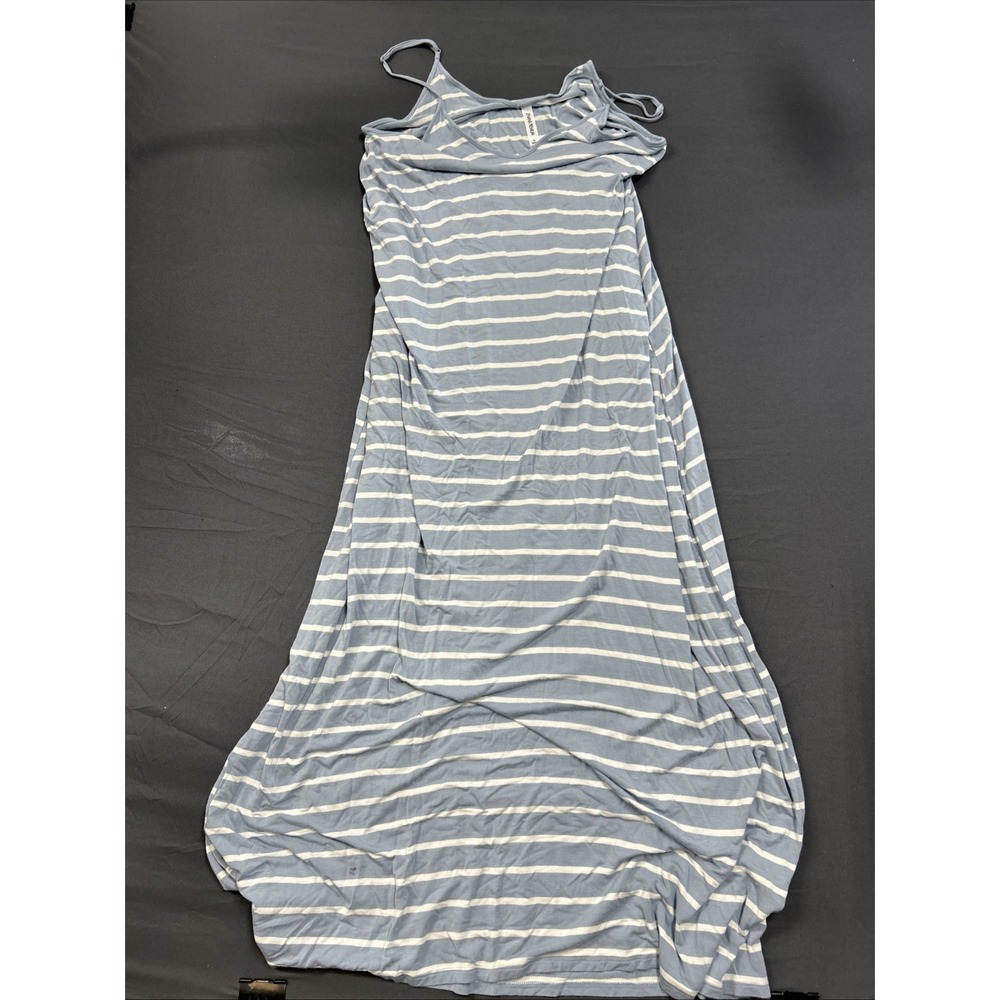 Zenana Premium blue and white striped spaghetti strap Large